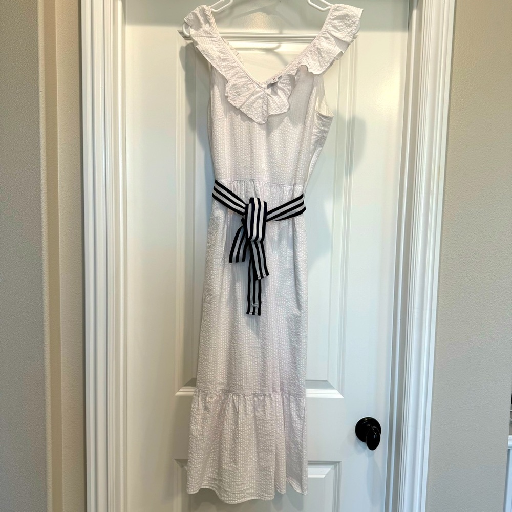 Vineyard Vines for Target White Sleeveless Ruffle Midi Dress with Tie Belt. XS